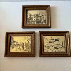 Vintage Lionel Barrymore Gold Foil Etch Framed Prints Lot of 3, Size 5.5” x 6.5”